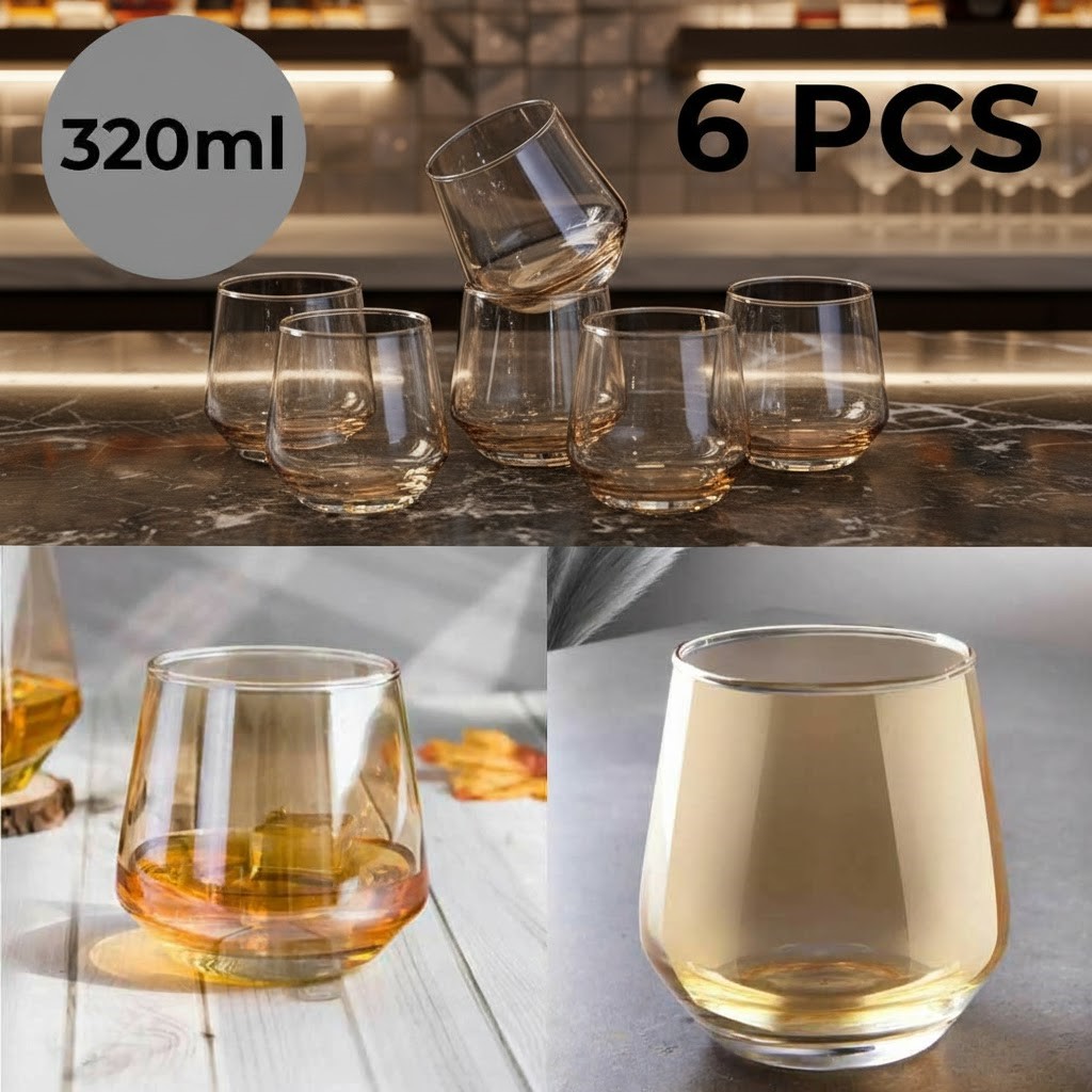 طقم 6 كاسات زجاج عنبر | 6 Pcs Amber Glass Set